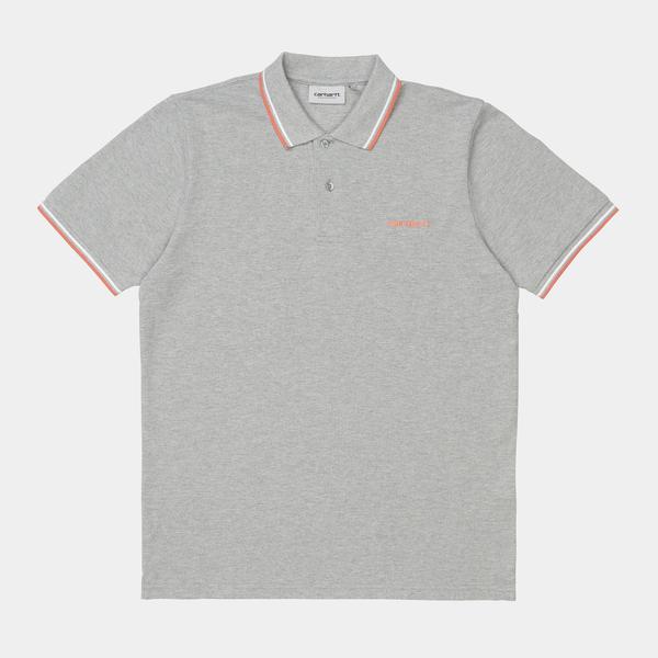 Carhartt WIP S/S Script Embroidery Polo Grey/Heather/White/Shrimp M L XL