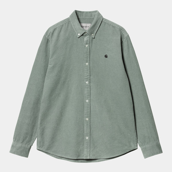 Carhartt WIP L/S Madison Cord Shirt Glassy Teal/Black M L XL